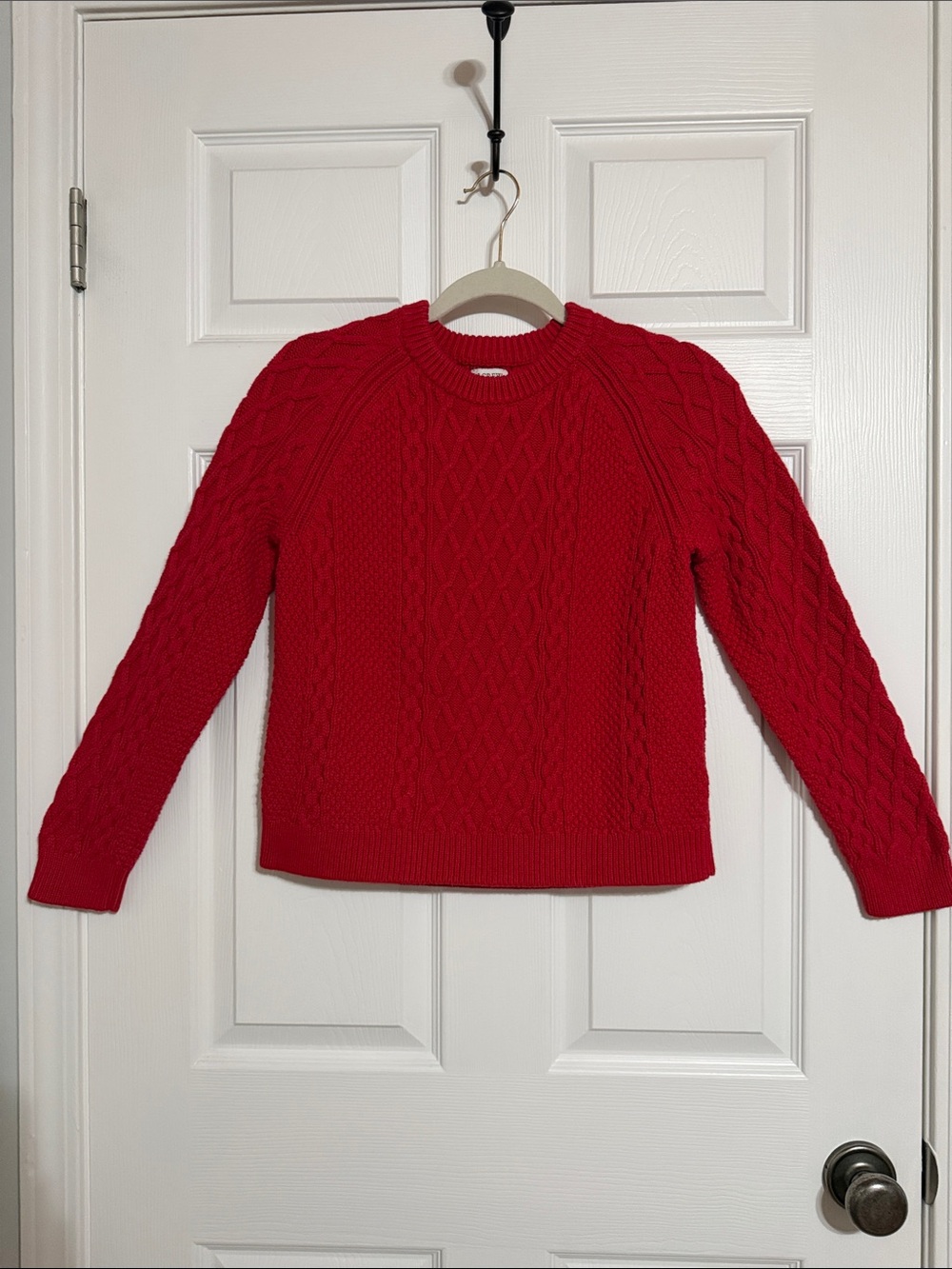 J. Crew Bright Red Cable-Knit Crewneck Sweater